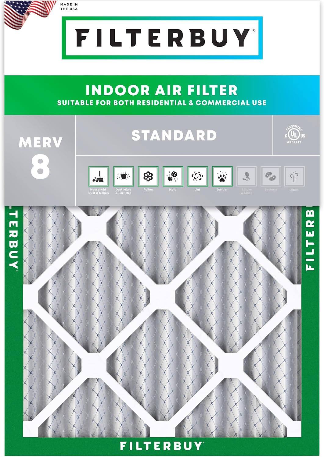 Filterbuy - 21x22x2 MERV 8 Dust & Allergy Defense, Electrostatic Pleated HVAC AC Furnace Air Filters Replacement (1-Pack) - Silver
