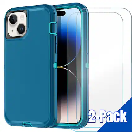 Front. Entronix - Entronix iPhone 15 Plus Bundle - Durable Case and Dual Clear Screen Protectors - Teal.