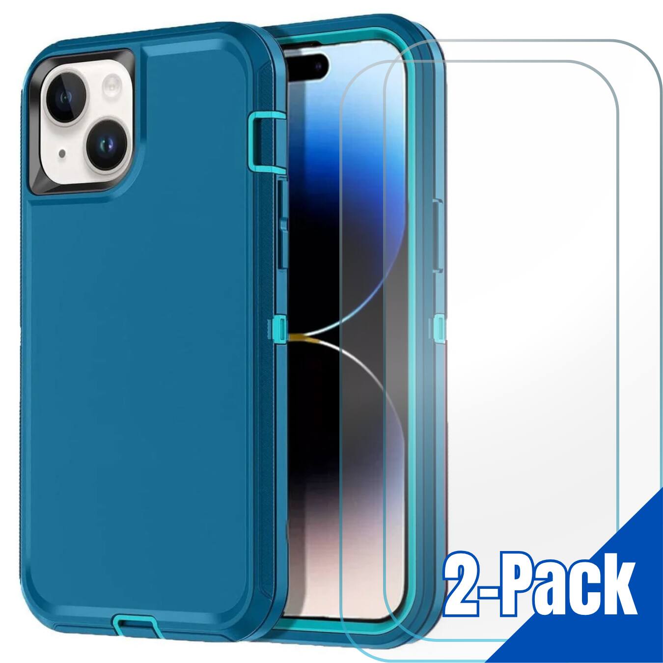 Front. Entronix - Entronix iPhone 15 Plus Bundle - Durable Case and Dual Clear Screen Protectors - Teal.
