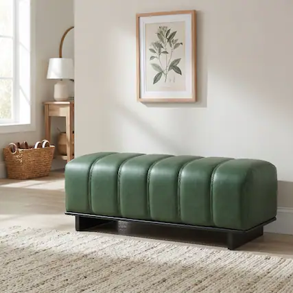 Front. Ropilly - Ropilly Modern Green PU Leather Dining Bench Tufted Indoor Entryway Seating - Green.