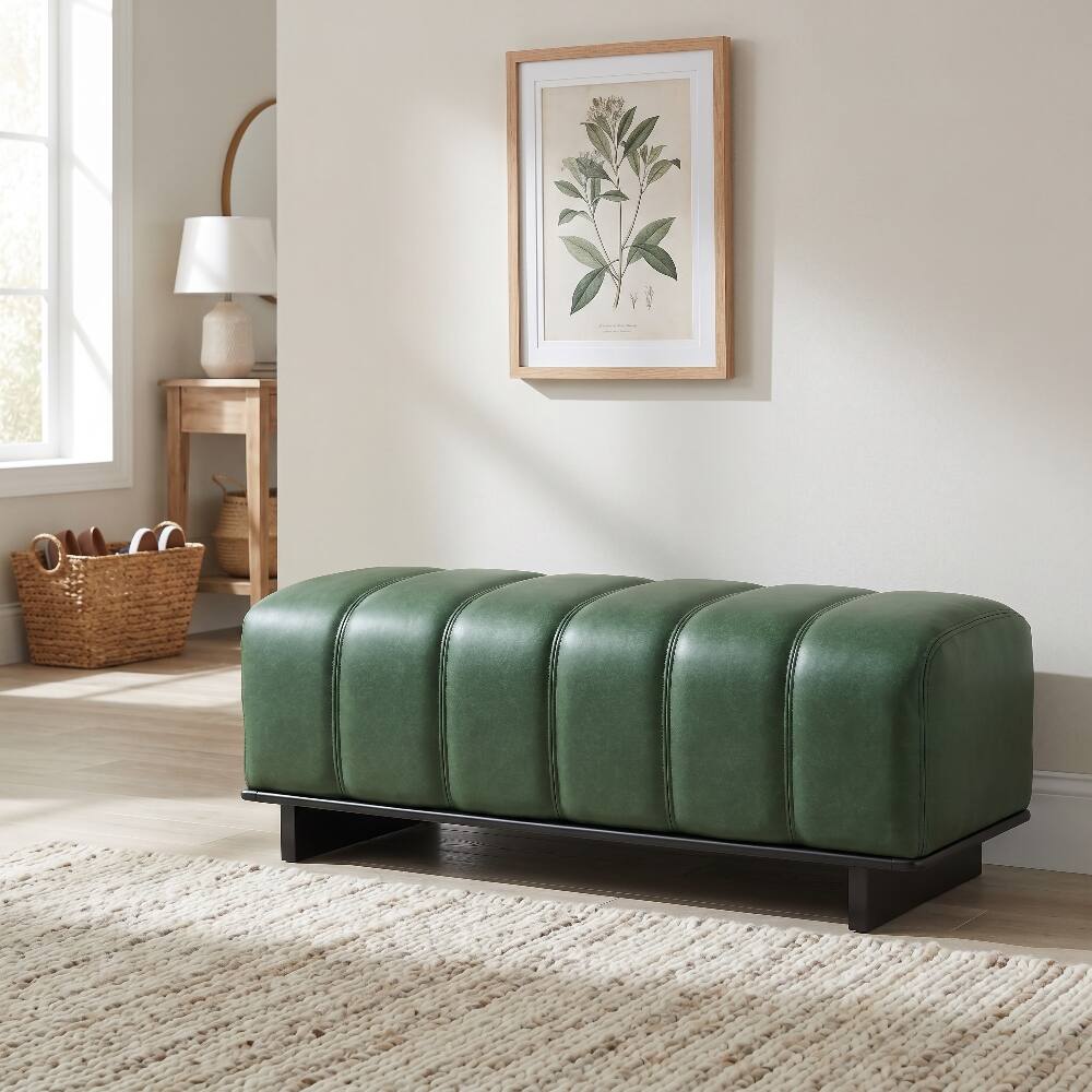 Front. Ropilly - Ropilly Modern Green PU Leather Dining Bench Tufted Indoor Entryway Seating - Green.