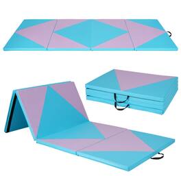 SlickBlue - Folding 4-Panel Exercise Gym Mat with PU Cover and Hook and Loop Fasteners - Pink, Blue