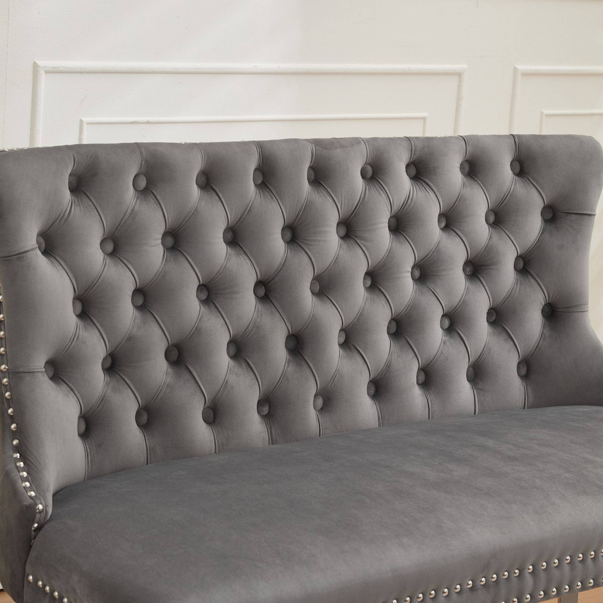 Alt View 6. GOODSILO - Velvet Double Dining Loveseat Bench with Tufted Back and Stainless Steel Legs for Modern Kitchen Seating - Gray.