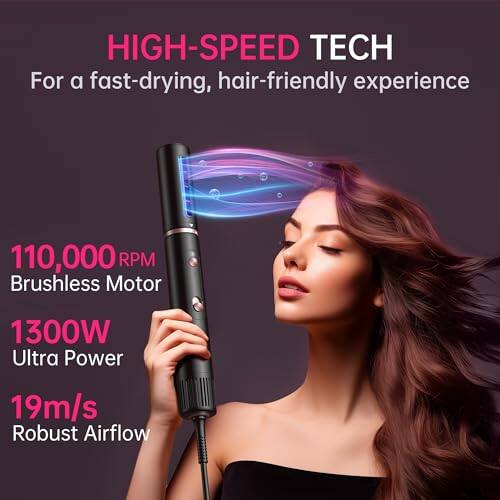 HIGH-SPEED TECH  
For a fast-drying, hair-friendly experience

110,000 RPM  
Brushless Motor

1300W  
Ultra Power

19m/s  
Robust Airflow