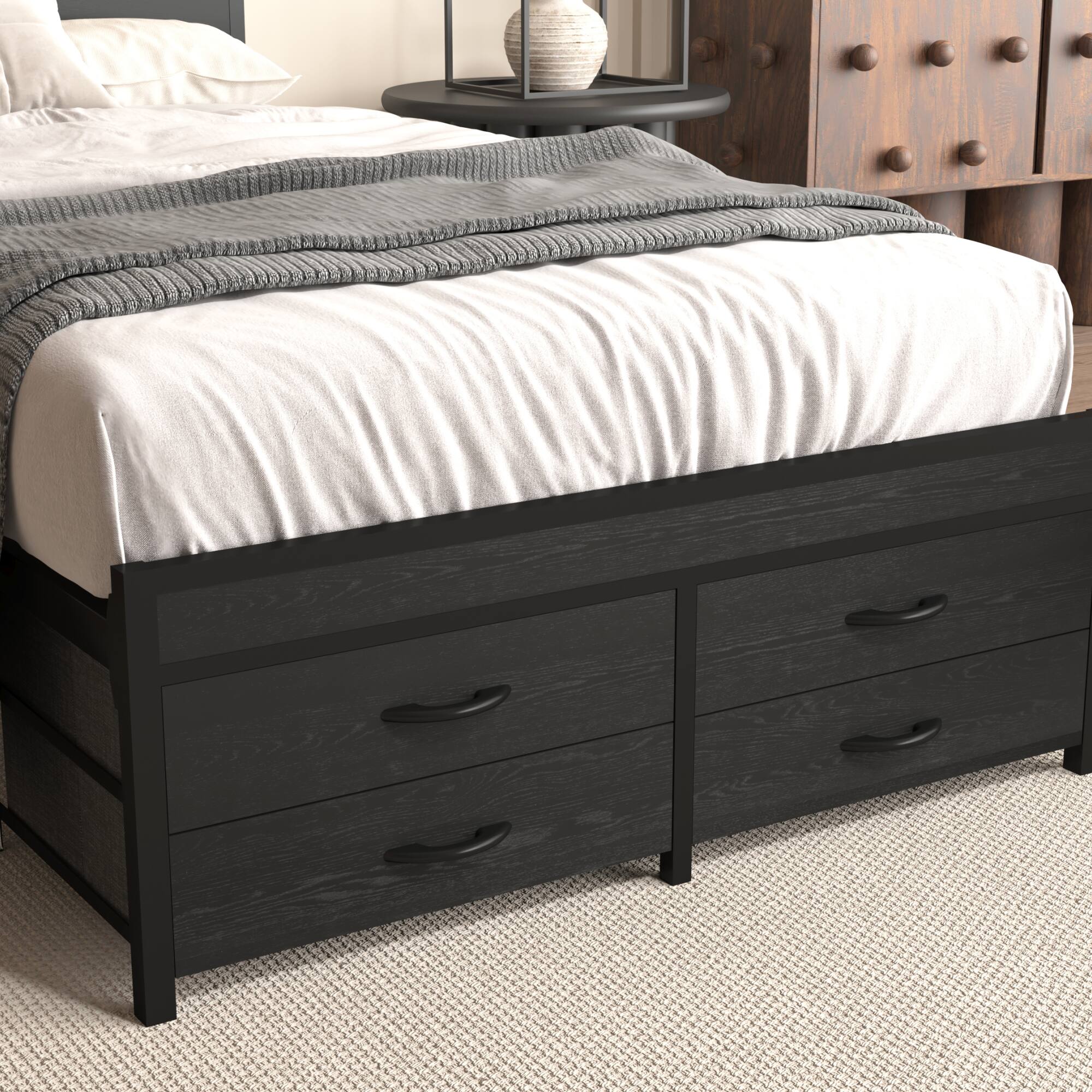 Alt View 2. GOODSILO - Twin Size Platform Bed Frame with Storage Drawers and LED Lighting, No Box Spring Needed - Black.
