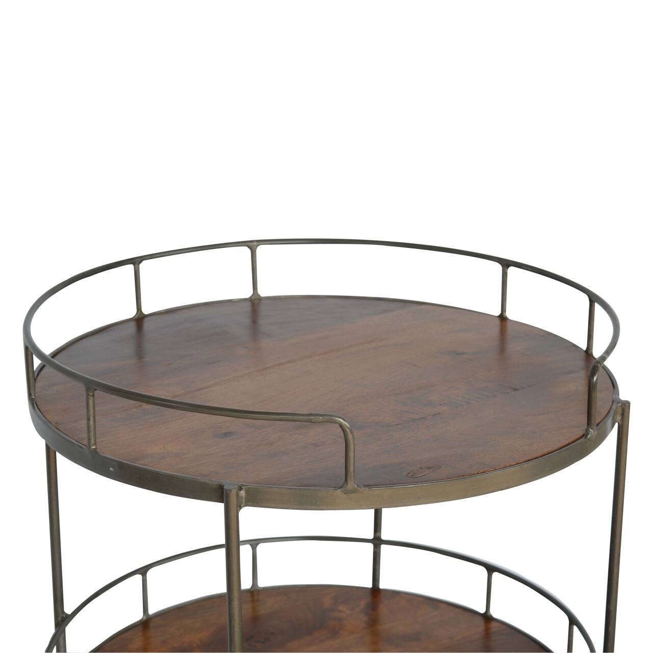 Alt View 2. Artisan Furniture - Artisan Furniture Solid Wood Industrial Round Butler Tray Table, 3 Shelves, Brown - Brown.