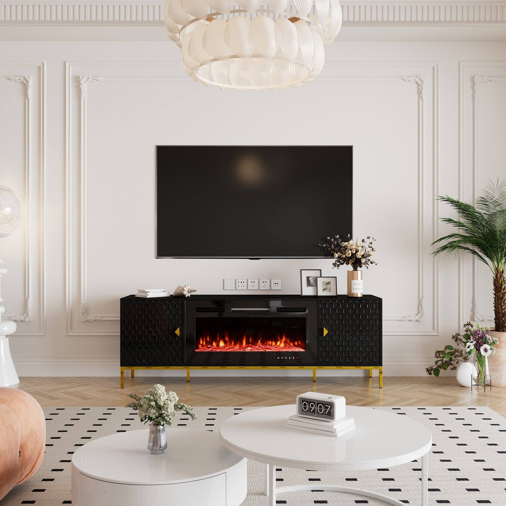 Alt View 2. Boyel Living - TV Stand Fits TVs up to 75 in. with Black 36 in. Electric Fireplace - Black.