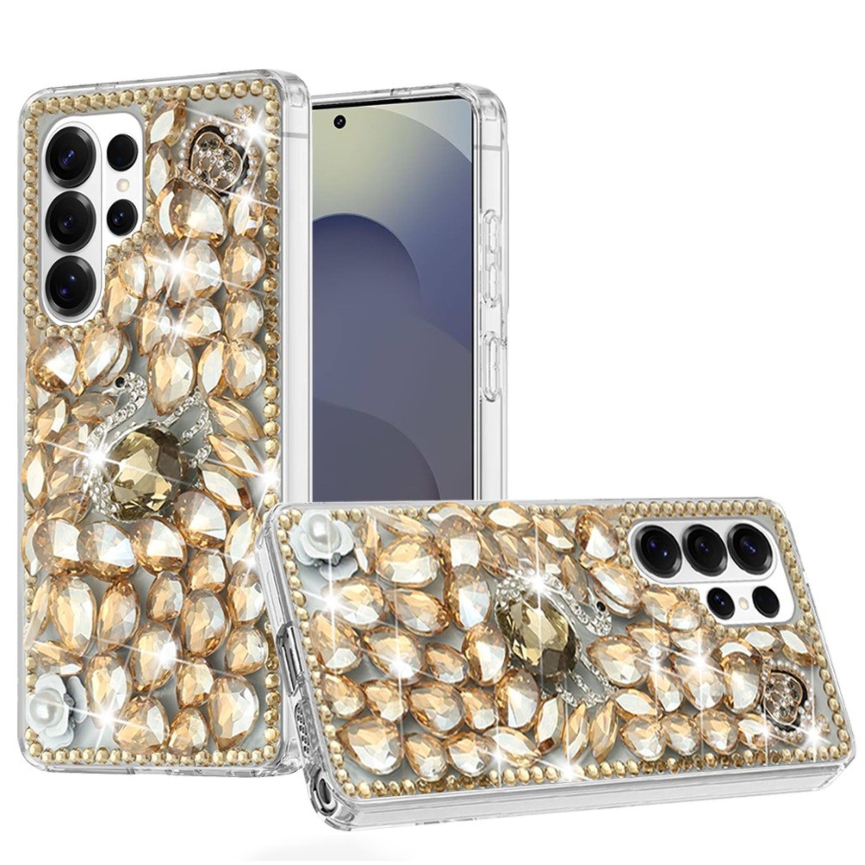 Front. Kitcheniva - Dazzling 3D Rhinestone Ornament Protective Case With Tempered Glass For Samsung S26 Ultra Gold Swan Crown - Gold.