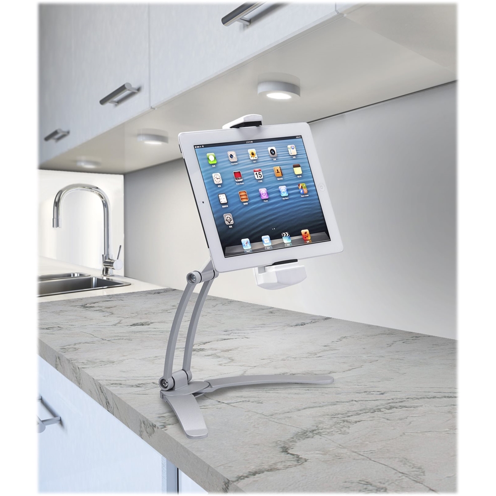Left View: CTA Digital - 2-in-1 Kitchen Mount for Most Tablets - Silver