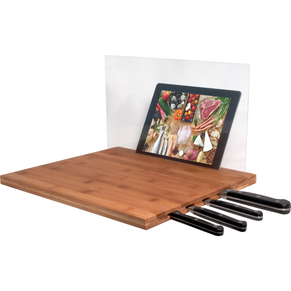 CTA Digital - Bamboo Cutting Board with Screen Shield for iPad and Knife Storage - Wood