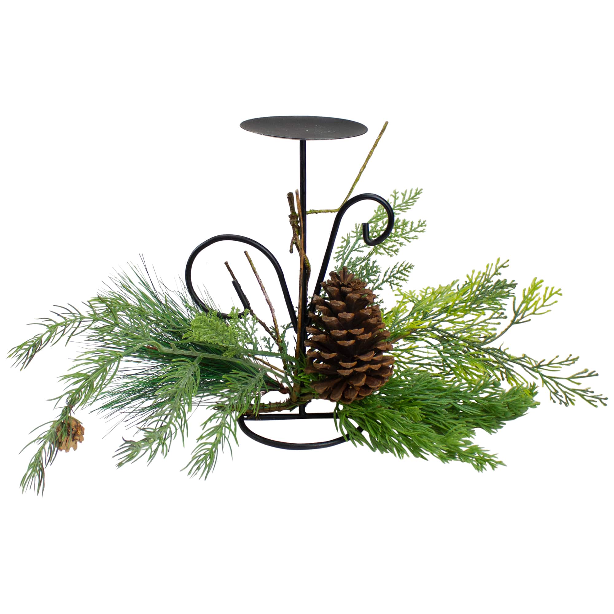Northlight - 10" Artificial Sprigs and Pine Cone Christmas Candle Holder - Green