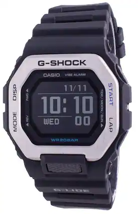 G-SHOCK
CASIO
VIBE ALARM
11/11
10:10
WED
00
WR20BAR
TIDE/MOON/SUN
START
LAP
DISP
FWD
REV
MODE
G-LIDE