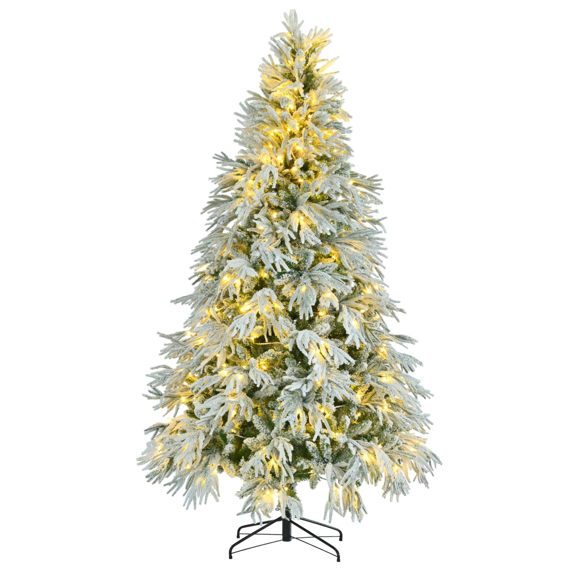 Back. Spaco - Spaco 7.5FT Prelit Snow Flocked Christmas Tree, 350 RGB LEDs 8 Modes Hinged - Green.