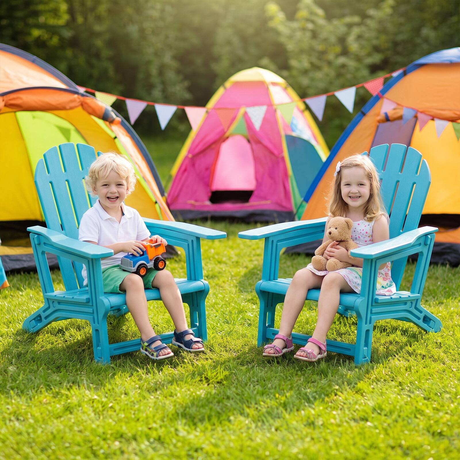 Alt View 3. Costway - Costway Modern Adirondack Chair in HDPE with Ergonomic Design, Suitable for Porch, Deck - Turquoise.