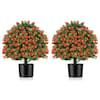 Front. Costway - Costway 2 Pack Artificial Rose Topiary Ball Tree Faux Shrub Bushes with Flowers - Red.