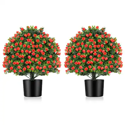 Front. Costway - Costway 2 Pack Artificial Rose Topiary Ball Tree Faux Shrub Bushes with Flowers - Red.