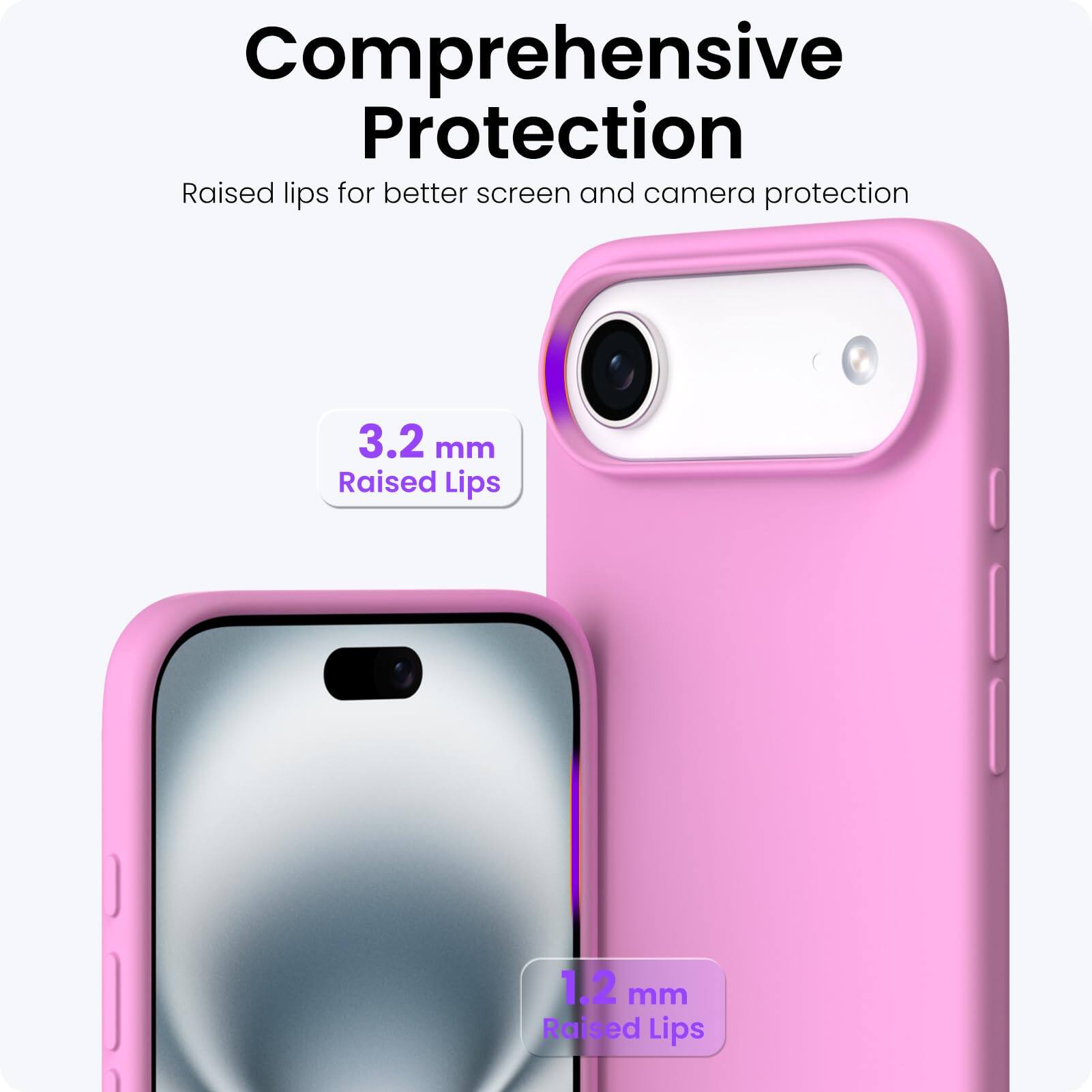 Comprehensive Protection

Raised lips for better screen and camera protection

3.2 mm Raised Lips

1.2 mm Raised Lips