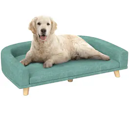 Pawhut - Dog Sofa Couch, Pet Bed with Comfortable Cushion, Wooden Legs, Large Dogs, Cats, Kittens - Green