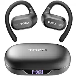 TOZO - AI Translation Open Ear Earbuds - 164 Languages, Adjustable Ear Hooks, Bluetooth Headphones, Comfort for Running, Office - Black