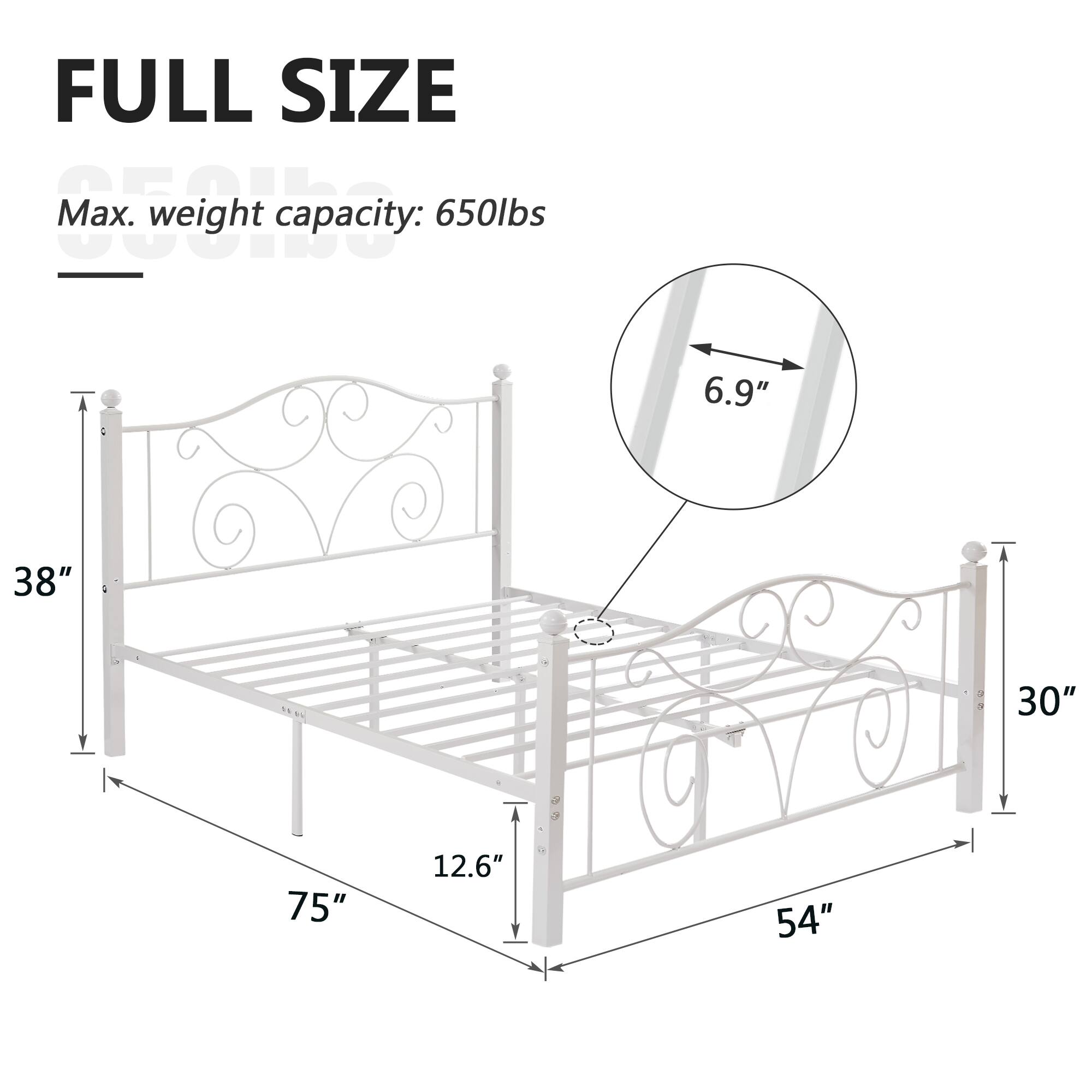FULL SIZE
Max. weight capacity: 650lbs
6.9"
38"
30"
75"
12.6"
54"