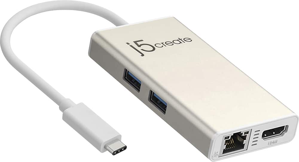 Angle. j5create - USB-C Multi-Adapter - HDMI/Ethernet/USB 3.1 HUB/PD 3.0 - Champagne Metallic.
