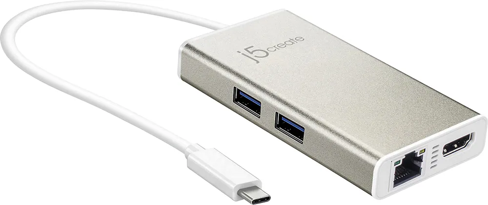 Front. j5create - USB-C Multi-Adapter - HDMI/Ethernet/USB 3.1 HUB/PD 3.0 - Champagne Metallic.