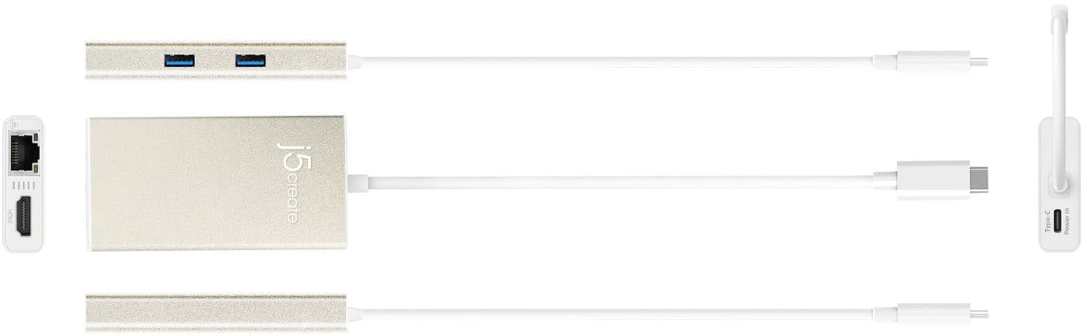 Alt View 15. j5create - USB-C Multi-Adapter - HDMI/Ethernet/USB 3.1 HUB/PD 3.0 - Champagne Metallic.