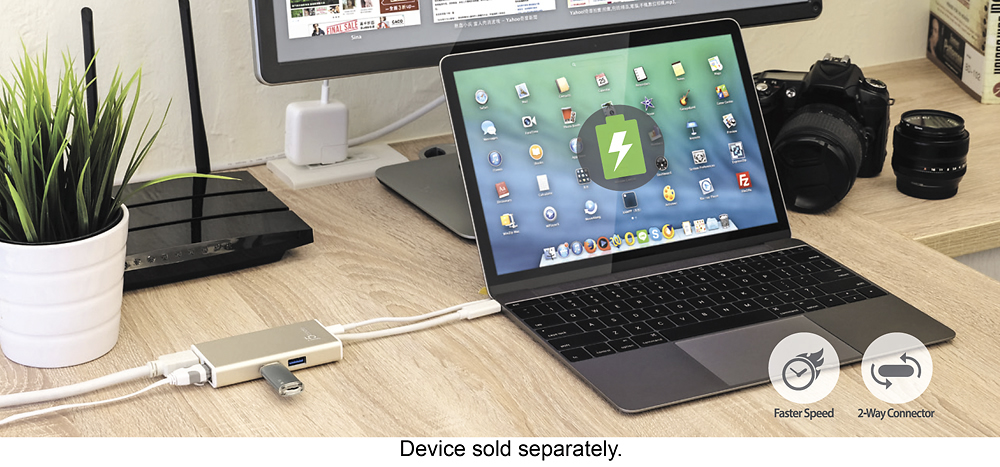Left View: Hyper - DUO 7-Port USB-C Hub - USB-C Docking Station for Apple MacBook Pro and Air - Gray
