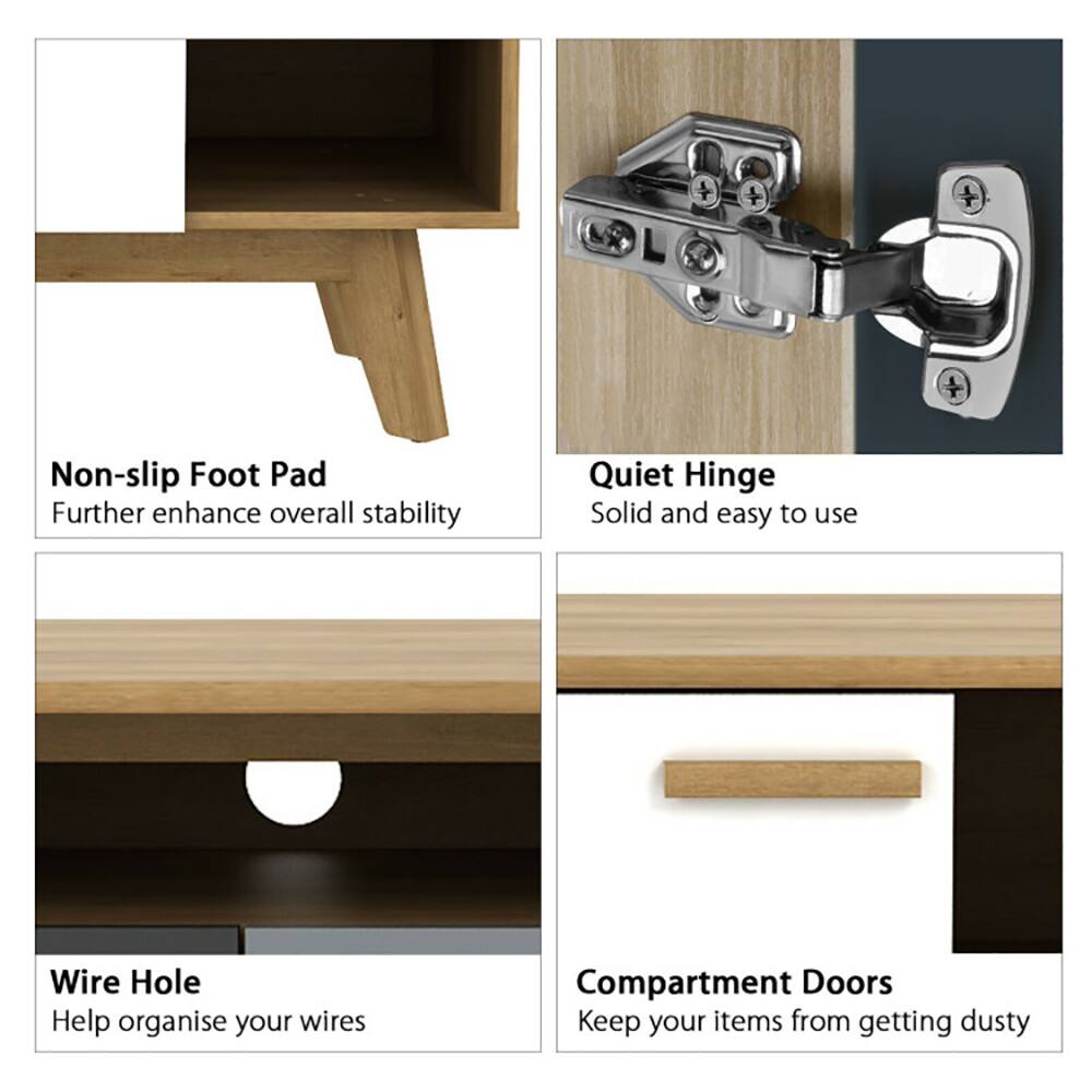 - Non-slip Foot Pad  
  Further enhance overall stability

- Quiet Hinge  
  Solid and easy to use

- Wire Hole  
  Help organise your wires

- Compartment Doors  
  Keep your items from getting dusty