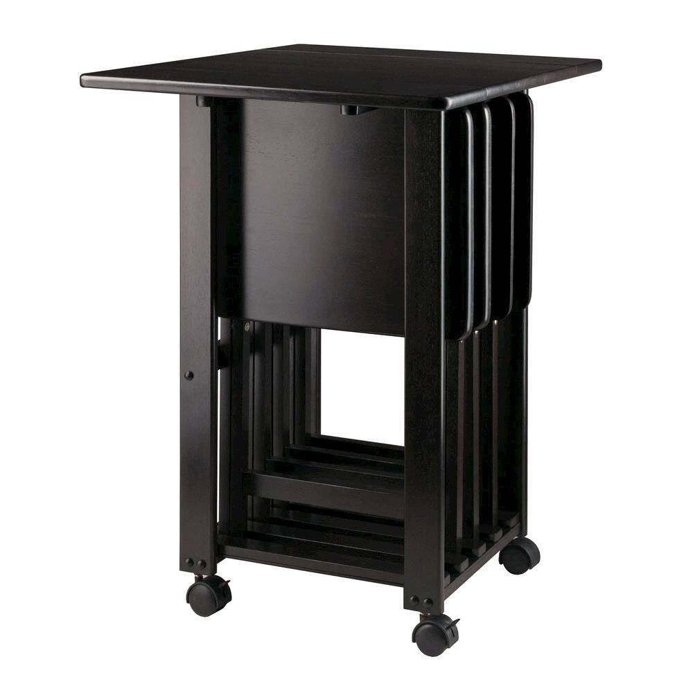 Alt View 1. FurniFact - Coffee-Finished Folding TV Tray Set – Small Sofa Tables for Living Room & Dining - Coffee.