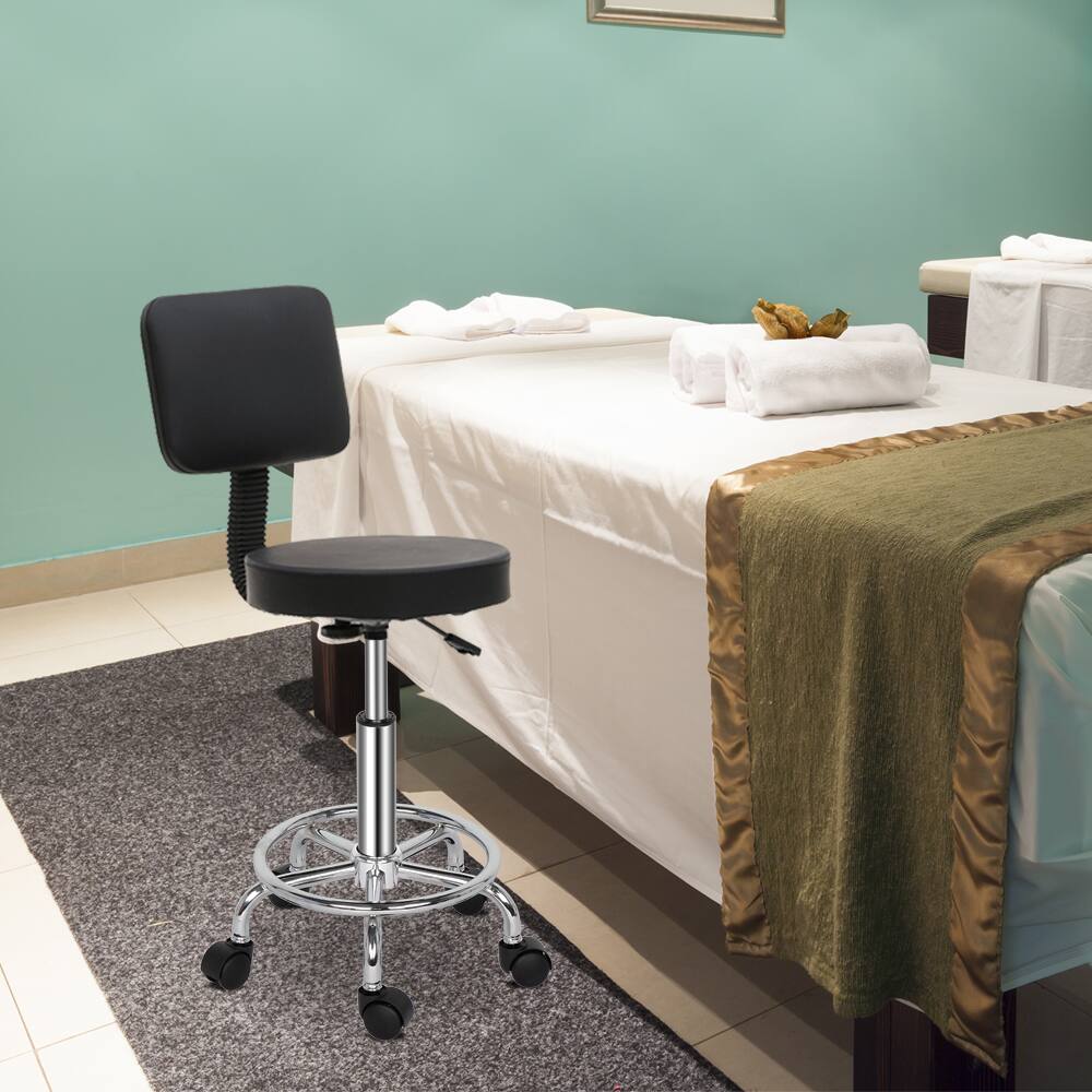 Alt View 4. Winado - Heavy Duty Adjustable Rolling Stool with Backrest 360° Swivel Spa Salon Tattoo Stool Chair for Tattoo Facial Massage New - Black.