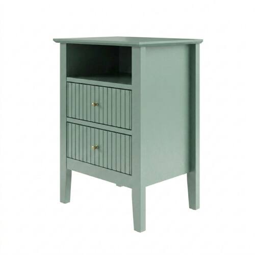 Alt View 6. LUCKY ONE - 18" Assembled Fluted Nightstand Set of 2 2-Drawer Gold Knobs - Green.