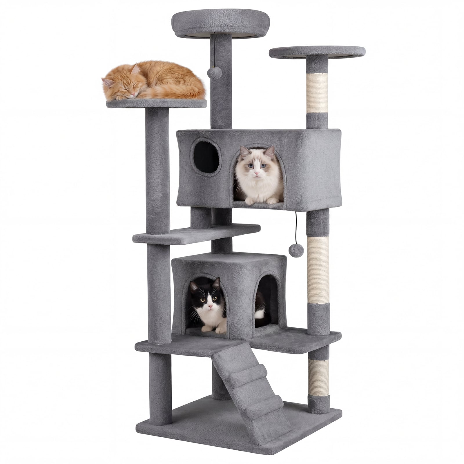 Gymax - 52'' Tall Cat Tree Tower w/2 Condos Plush Padded Perch Sisal Scratching Posts Dark Gray price history on PriceWatchPro
