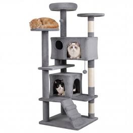 Gymax - 52'' Tall Cat Tree Tower w/2 Condos Plush Padded Perch Sisal Scratching Posts Dark Gray