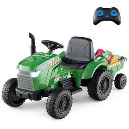 Gymax - 2-in-1 Kids Ride On Tractor 12V Battery Powered Toy Car w/ Remote Control - Grayish Green