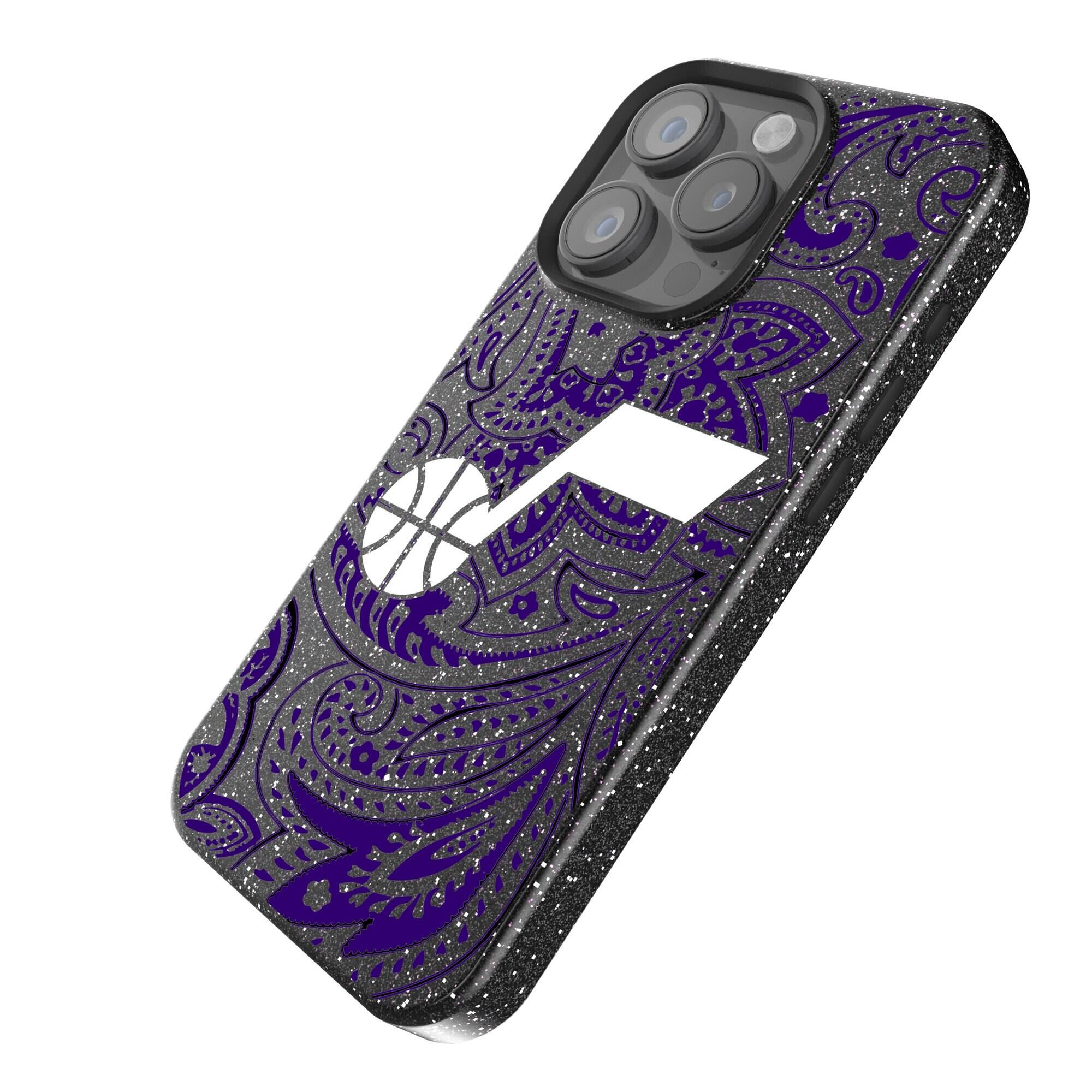 Alt View 1. Keyscaper - Utah Jazz Paisley Bling iPhone Case - 16 Pro - Black.