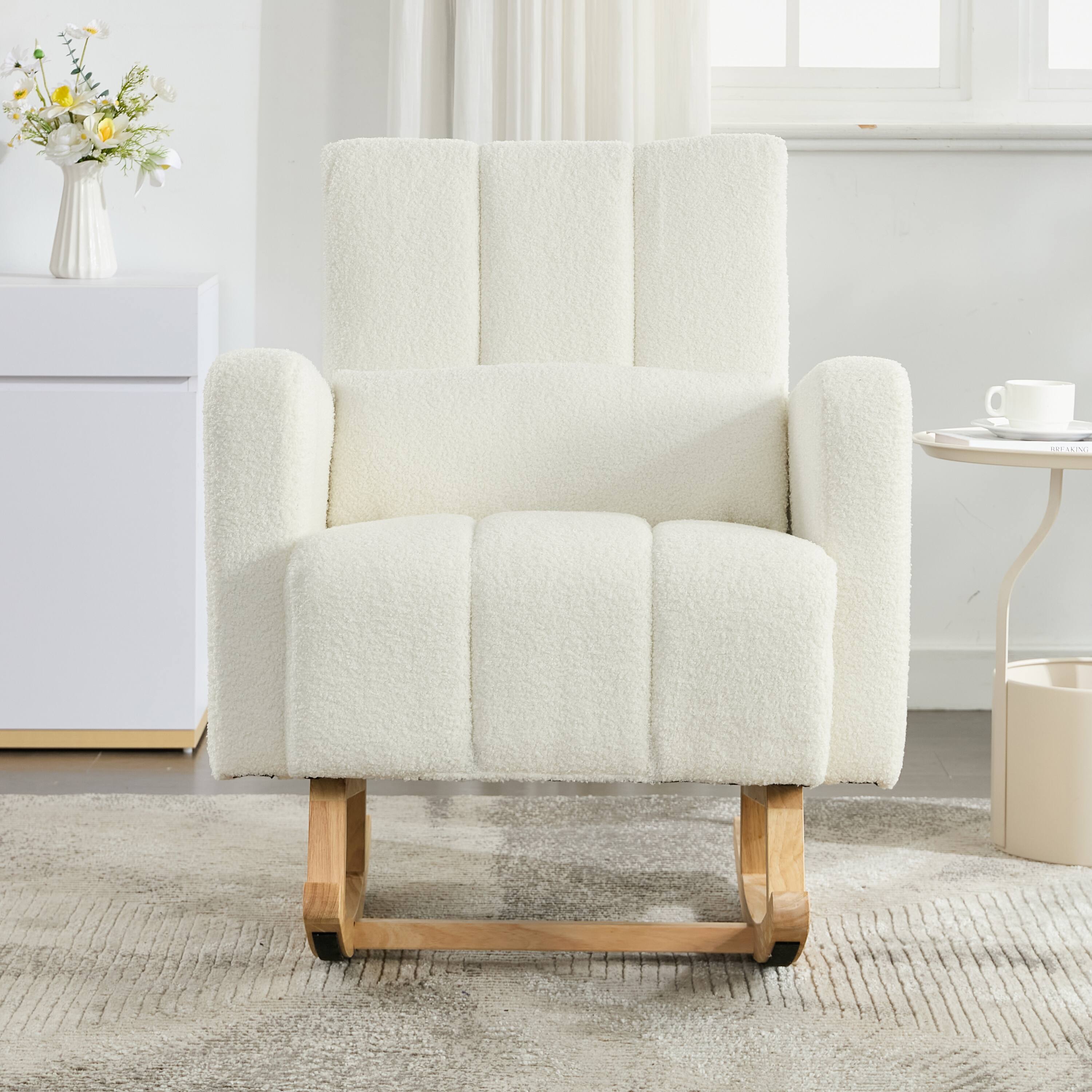 Alt View 2. GOODSILO - Accent Rocking Chair with Pillow, Ultimate Comfort for Your Home, Teddy Velvet - Cream White.