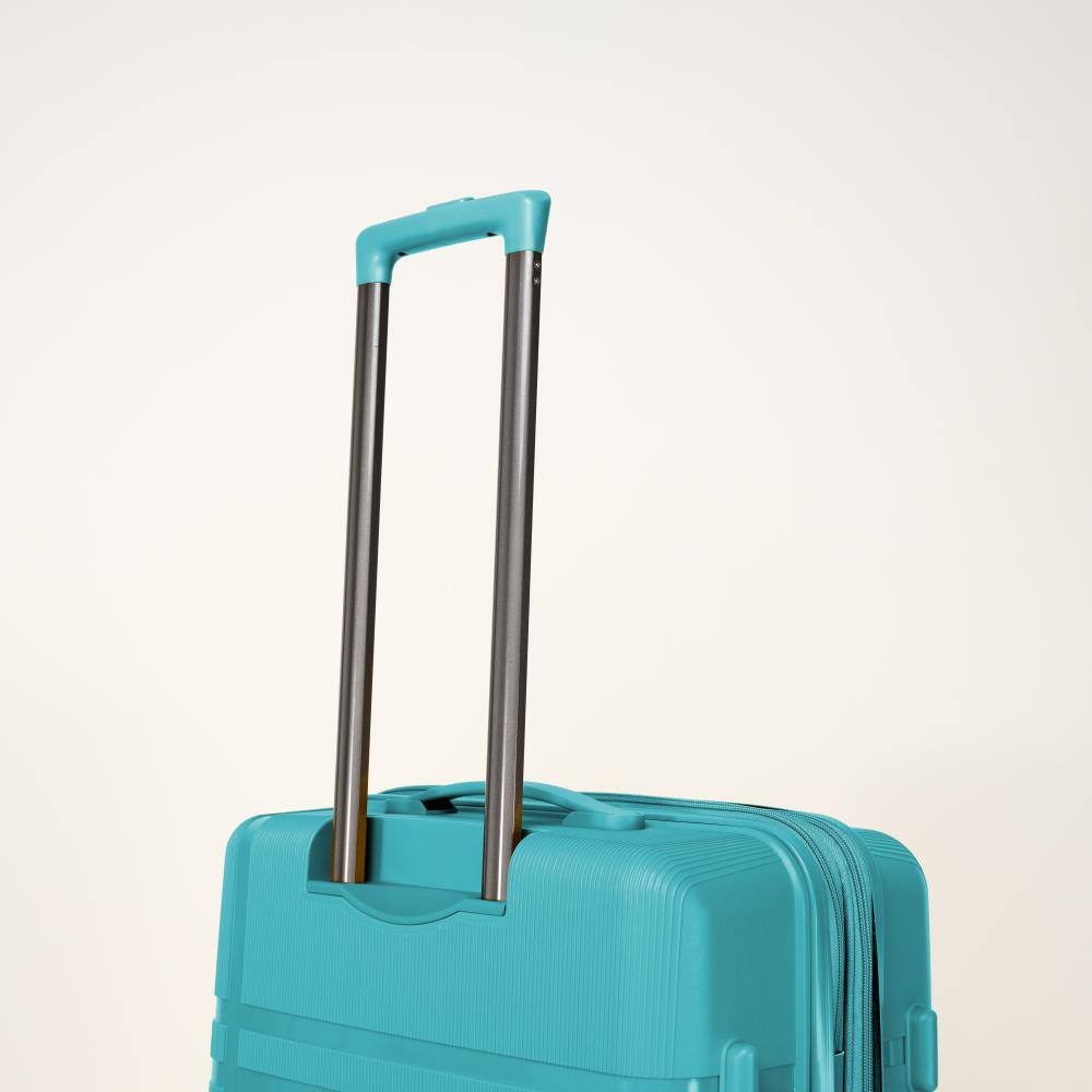 Back. BreeBe - 6-Piece Expandable Hard Shell Luggage Set with Rotating Wheels, Lightweight Carry-On Suitcases, Unisex with Lock - Light Blue.