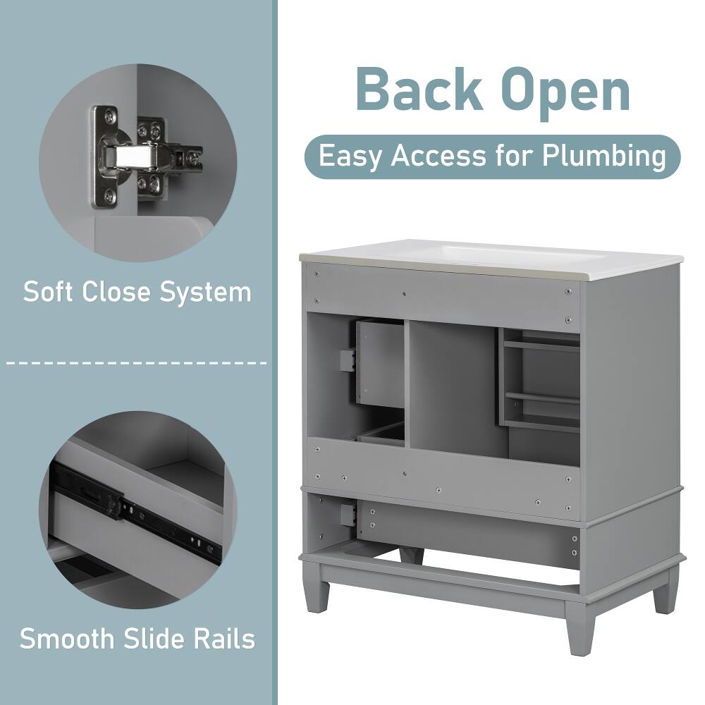 Back Open  
Easy Access for Plumbing  

Soft Close System  

Smooth Slide Rails