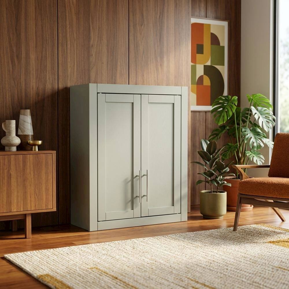 Alt View 4. FurniFact - Gray Wall-Mount Storage Cabinet - Gray.