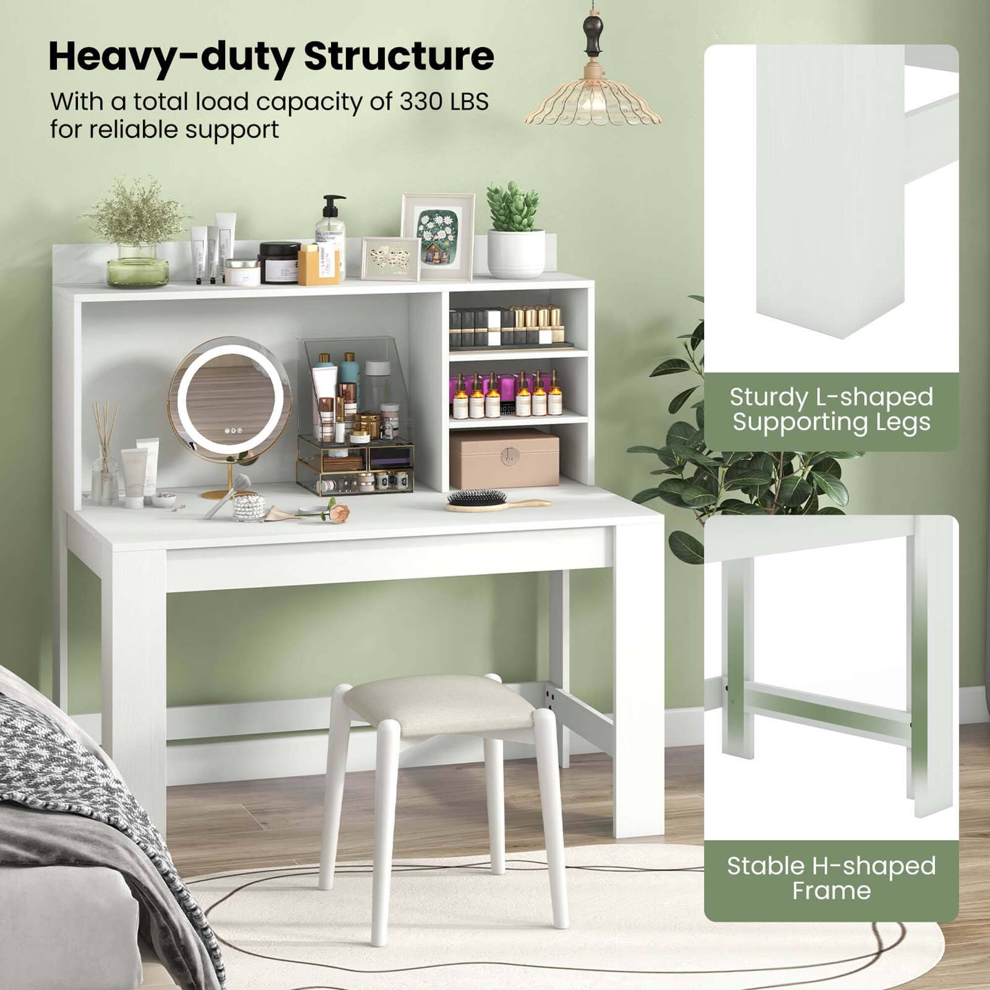 Heavy-duty Structure: With a total load capacity of 330 LBS for reliable support. Sturdy L-shaped Supporting Legs. Stable H-shaped Frame.
