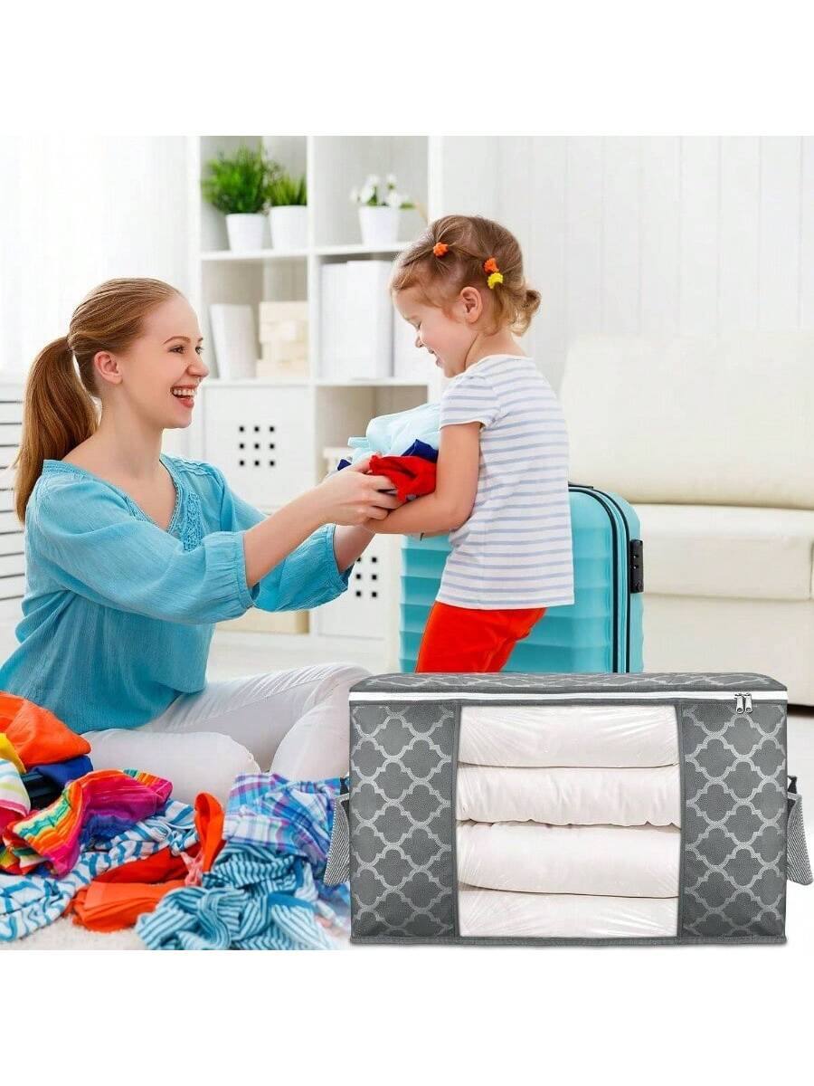 Alt View 2. Live At Space - 90 L Large Storage Bags,Clothes Bins Foldable Closet Organizers Containers with Reinforced Handle Clothing, Bed - Pattern + 2-pack.