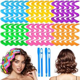 DORLUKFU - 30 Pcs Heatless Hair Curlers Wave Curls Styling Kit with 2 Pcs Styling Hooks, No Heat Hair Curlers Heatless Wave Curlers