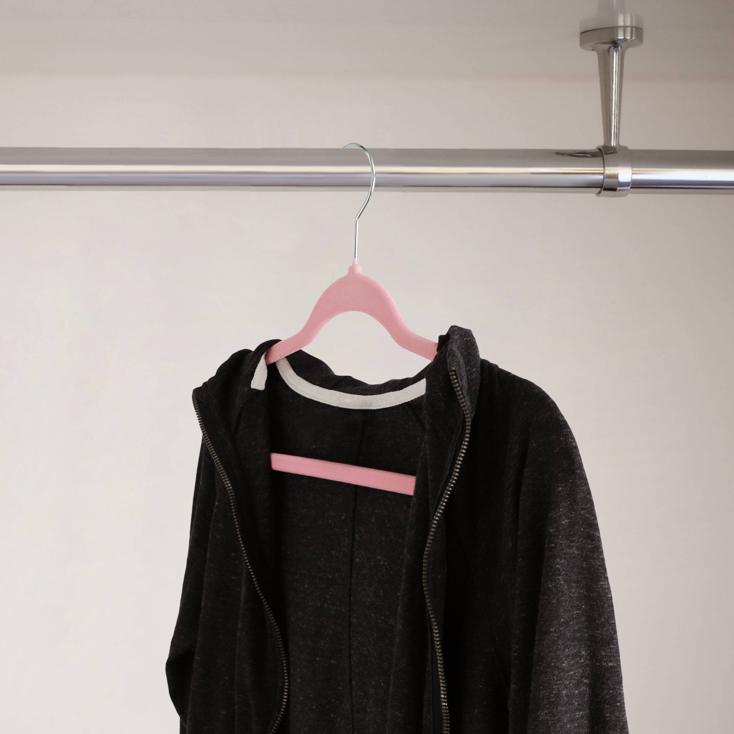 Alt View 1. Elama - Elama Home 50 Piece Flocked Velvet Clothes Hangers with Stainless Steel Swivel Hooks in Pink - Pink.