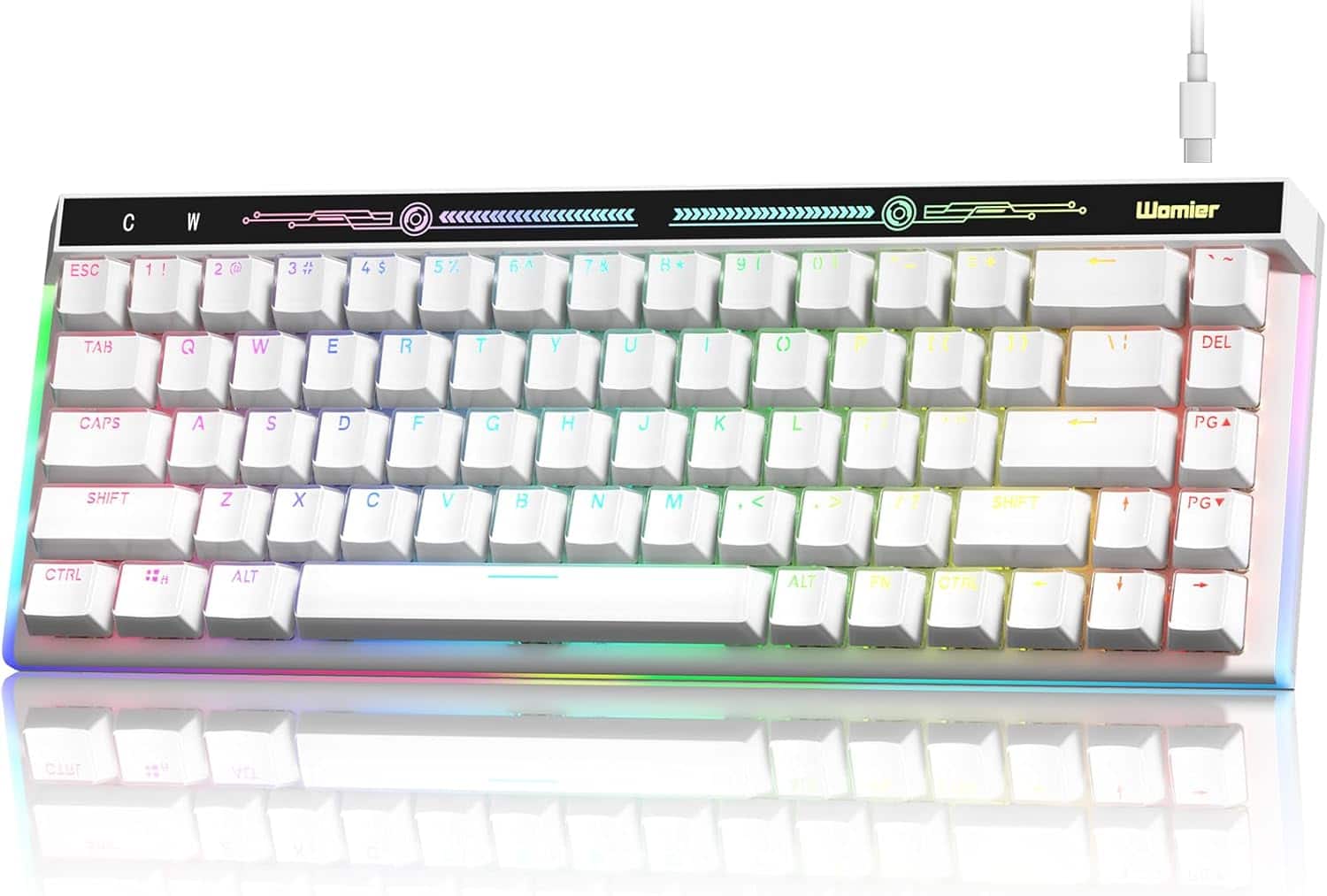 Womier - VK68 65% Mechanical Keyboard, Wired Backlit Mini Gaming Keyboard for PC Laptop Windows - White