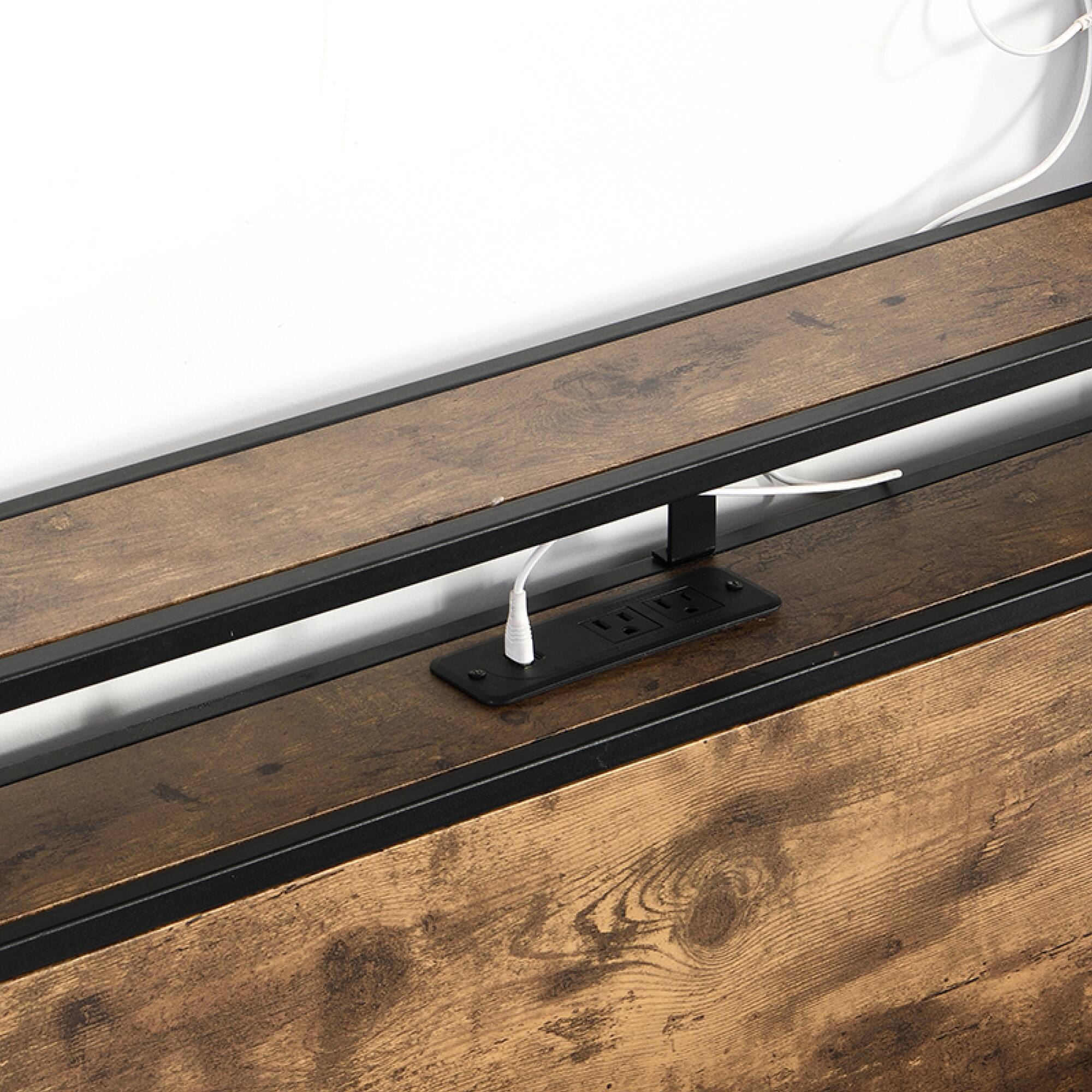 Alt View 7. GOODSILO - Full Size Storage Bed Frame with Charging Station and LED Lighting for Modern Bedrooms - Black+Brown.