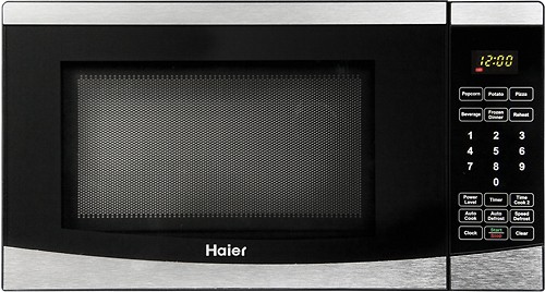  Haier - 0.7 Cu. Ft. Compact Microwave - Black and Brushed Stainless Steel