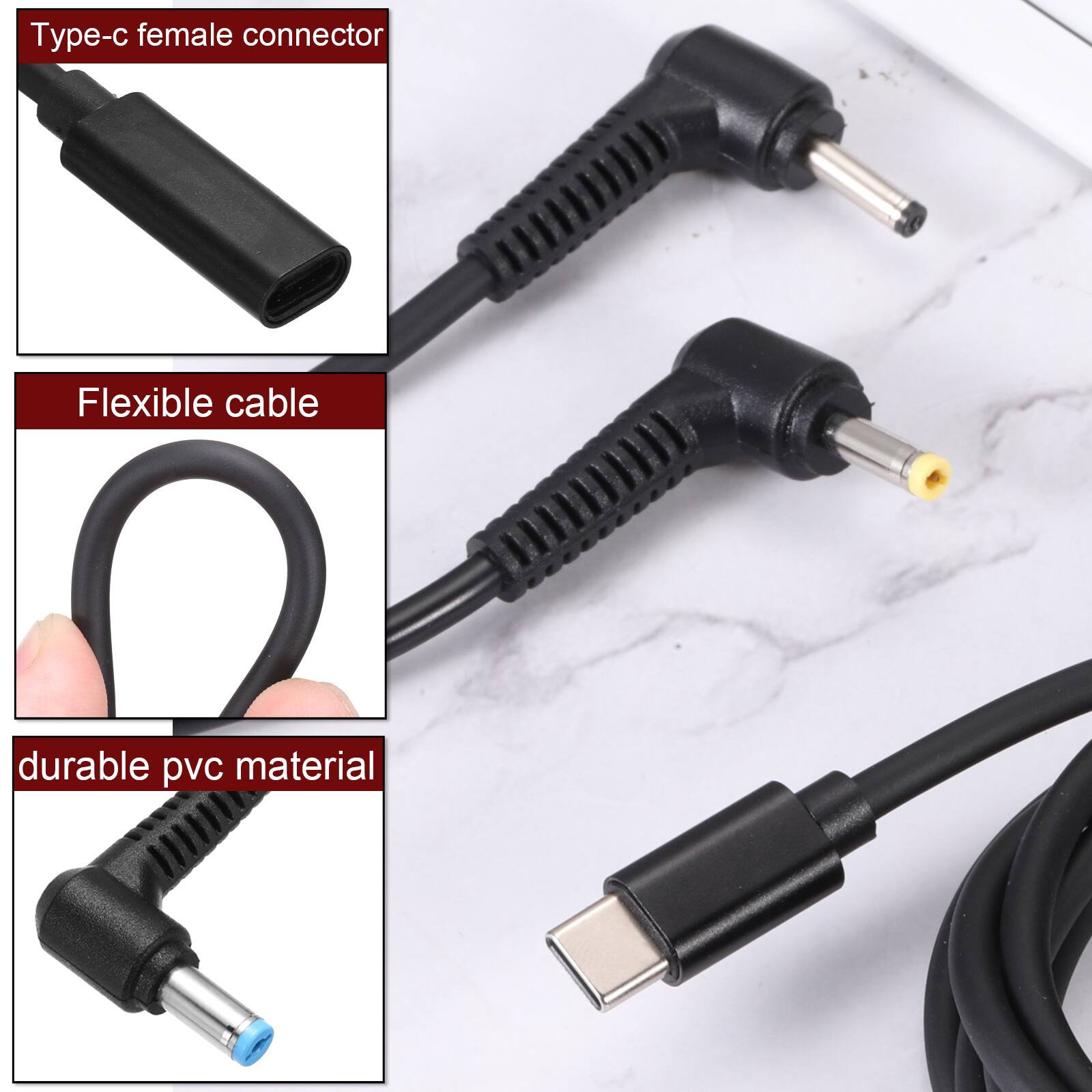 - Type-c female connector
- Flexible cable
- Durable PVC material