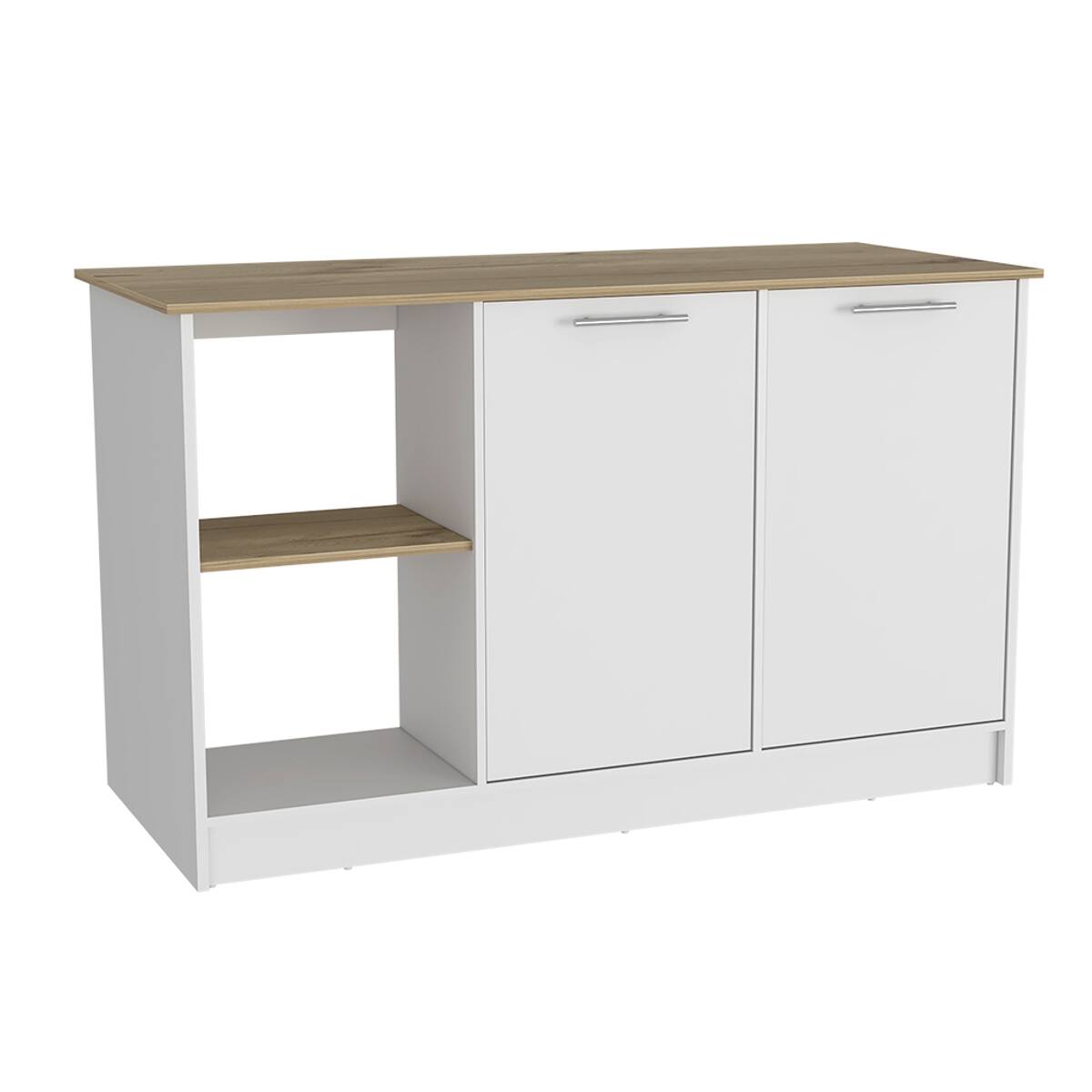 Alt View 2. Loheer - Loheer Modern Stationary Kitchen Island with Cabinets Light Oak White - Light Oak and White.