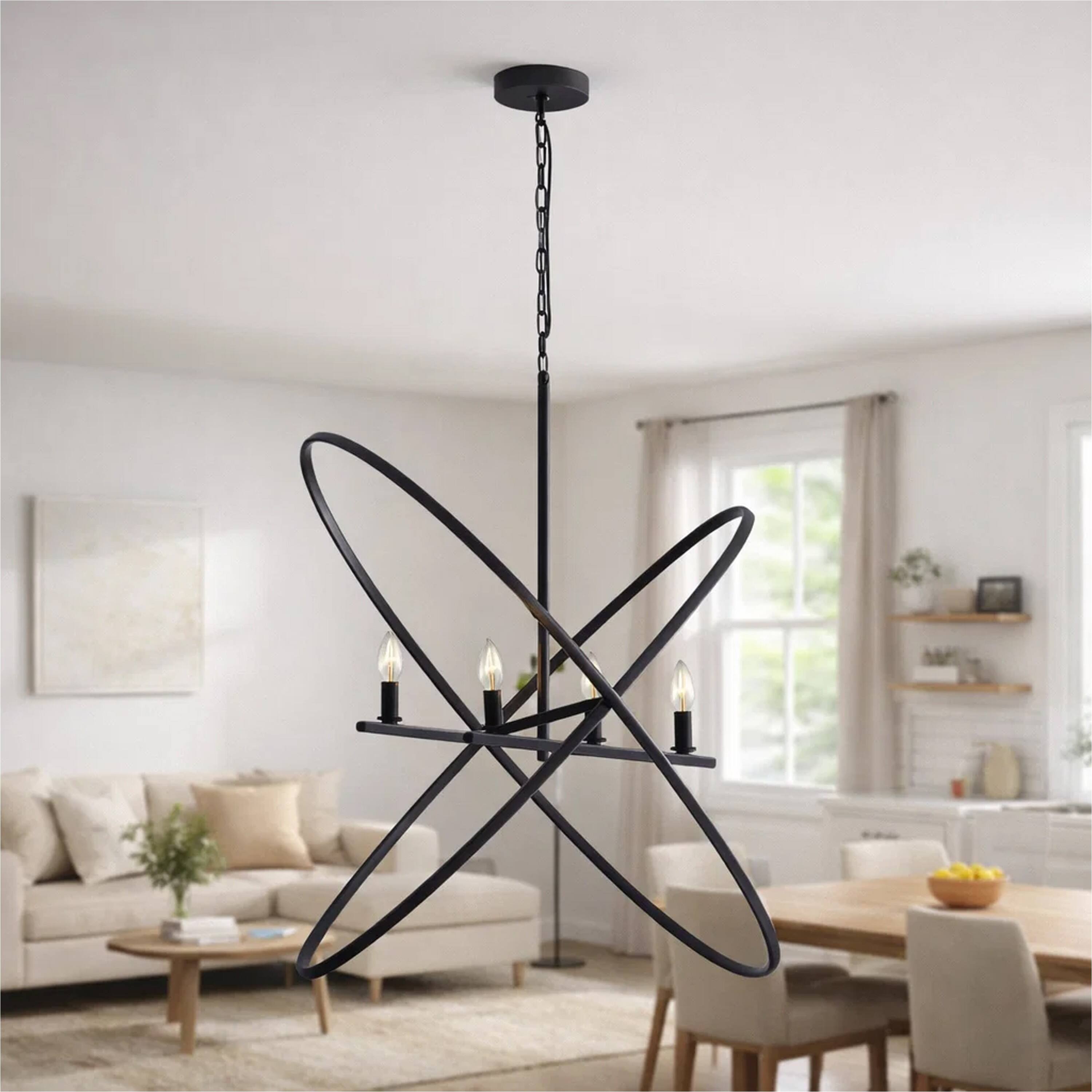 Manhattan Lane Modern Chandelier, 4 LED Light, Cross Band, Metal 38 ...